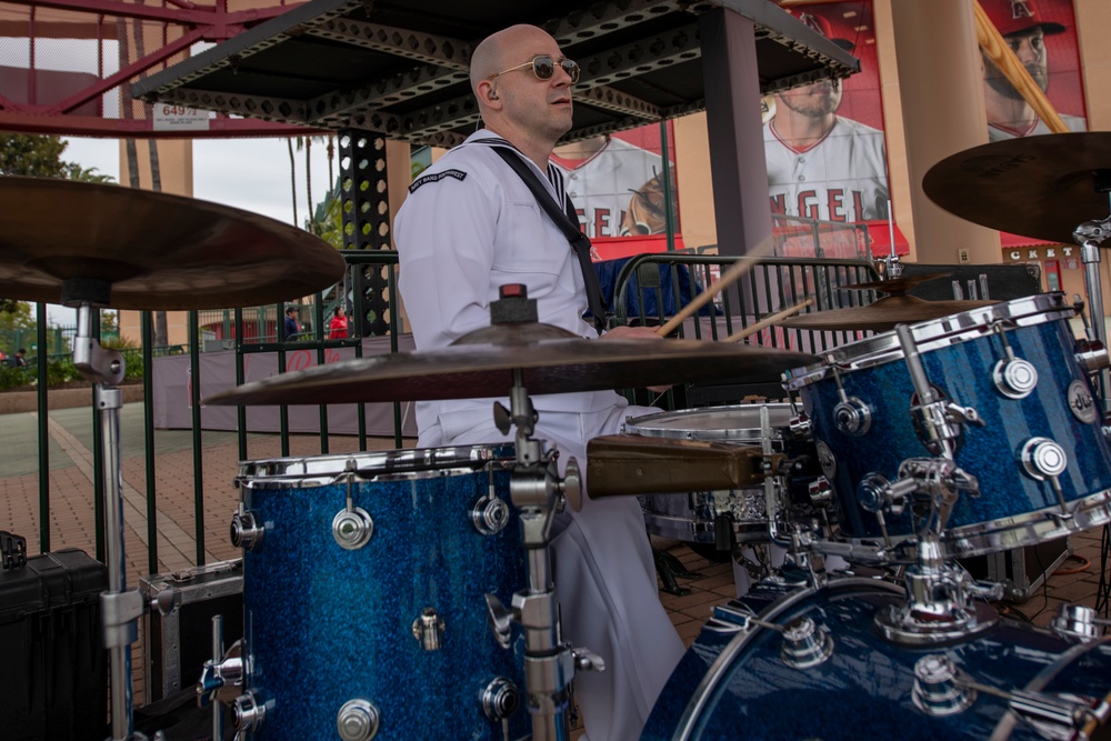 Navy Band Southwest plays at Angels stadium