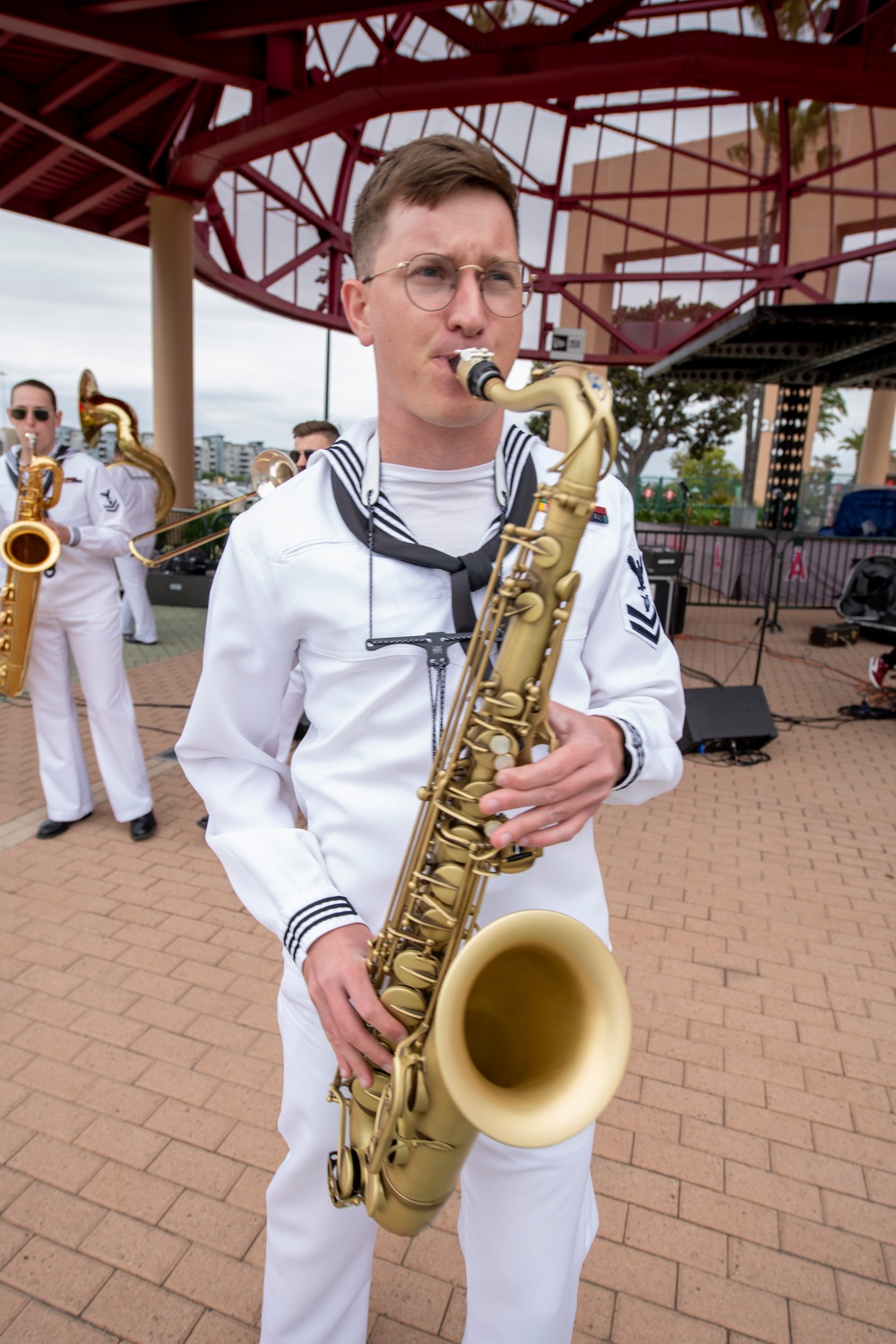 Navy Band Southwest plays at Angels stadium