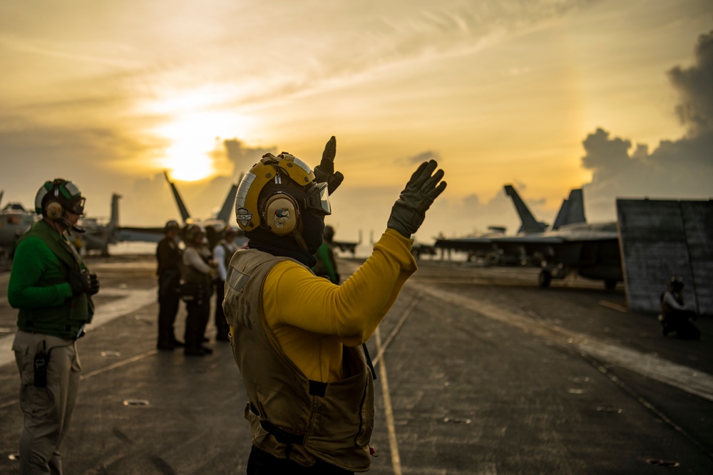 Sailors Conduct Flight Ops At Sunset