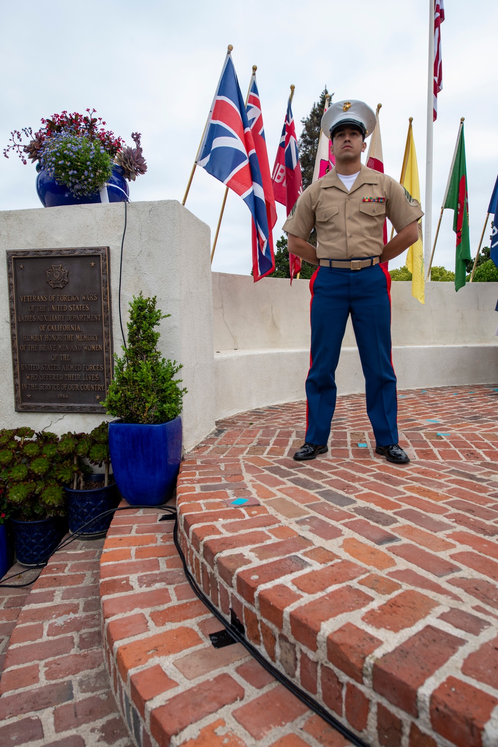 Sailors and Marine place flag at service members graves