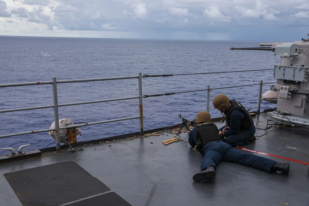 USS Carter Hall Conducts Weapons Shoot