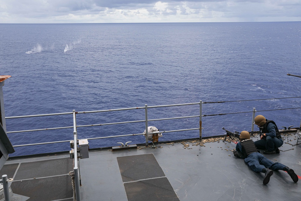 USS Carter Hall Conducts Weapons Shoot