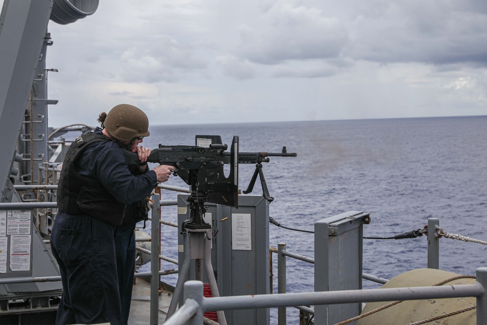 USS Carter Hall Conducts Weapons Shoot