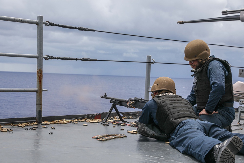 USS Carter Hall Conducts Weapons Shoot