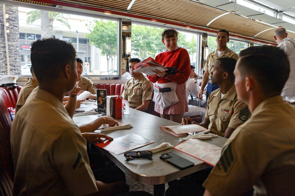 U.S. Marines and Sailors Enjoy a Lunch at Ruby's