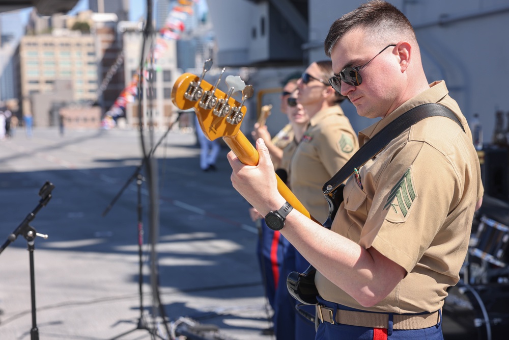 Quantico Marine Rock Band performs aboard the USS WASP (LHD 1) during Fleet Week