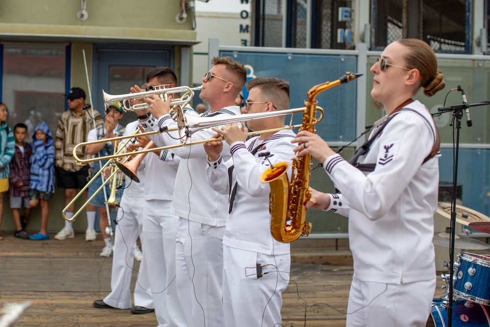 Sailors assigned to Navy Band Southwest perform at the Santa Monica pier during LAFW