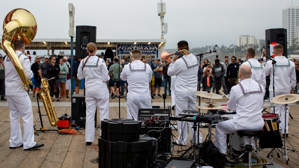 Sailors assigned to Navy Band Southwest perform at the Santa Monica pier during LAFW