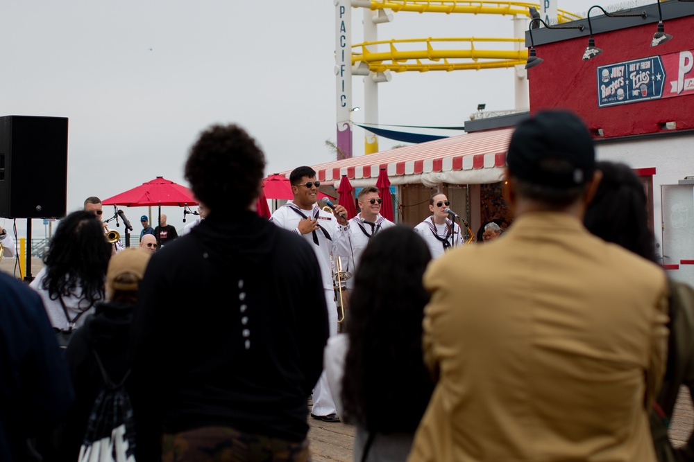 Sailors assigned to Navy Band Southwest perform at the Santa Monica pier during LAFW