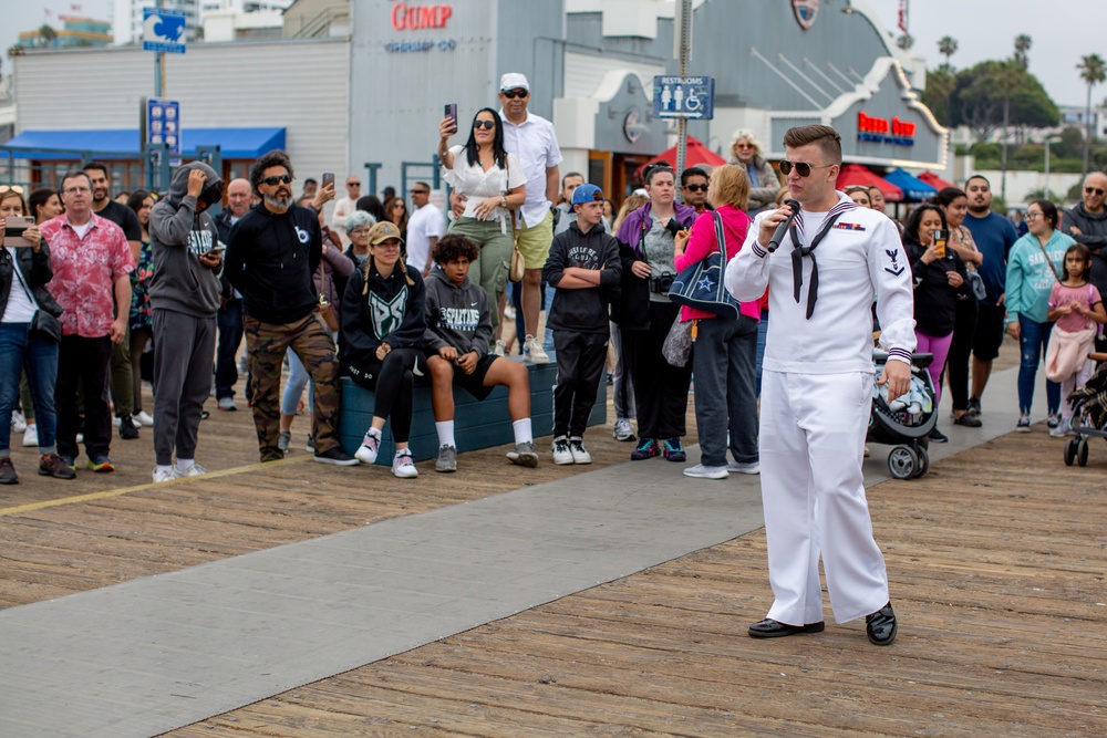 Sailors assigned to Navy Band Southwest perform at the Santa Monica pier during LAFW