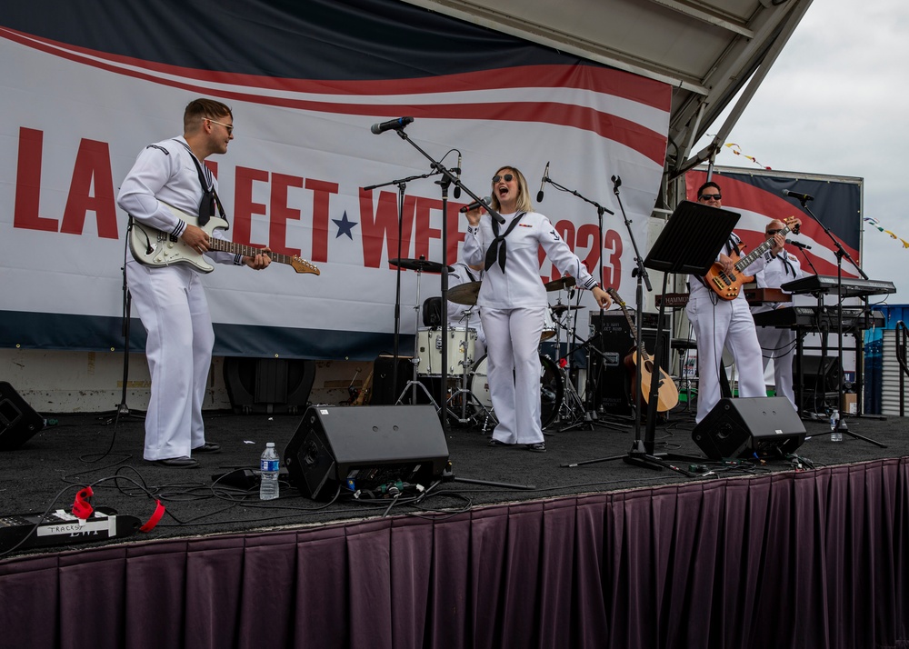 The U.S. Navy Band Southwest perform at the Los Angeles Navy fleet week