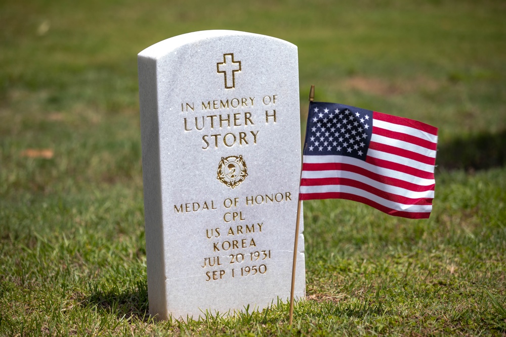 Cpl. Luther H. Story's full military honors graveside ceremony