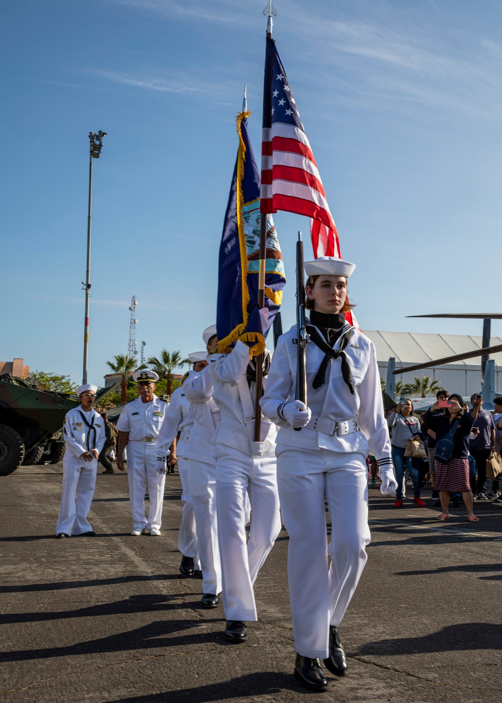 U.S. Navy Cadet Sailors partcipate as color guard during the Los Angeles Navy fleet week