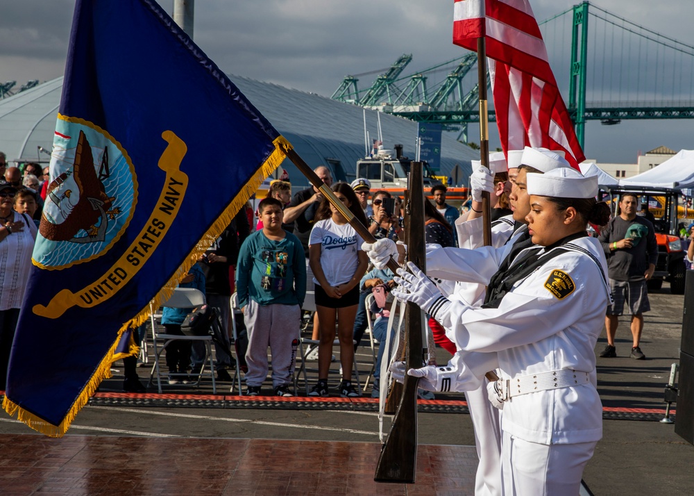 U.S. Navy Cadet Sailors partcipate as color guard during the Los Angeles Navy fleet week