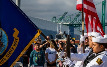 U.S. Navy Cadet Sailors partcipate as color guard during the Los Angeles Navy fleet week