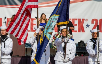 U.S. Navy Cadet Sailors partcipate as color guard during the Los Angeles Navy fleet week