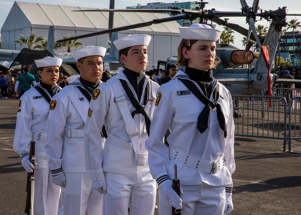 U.S. Navy Cadet Sailors partcipate as color guard during the Los Angeles Navy fleet week