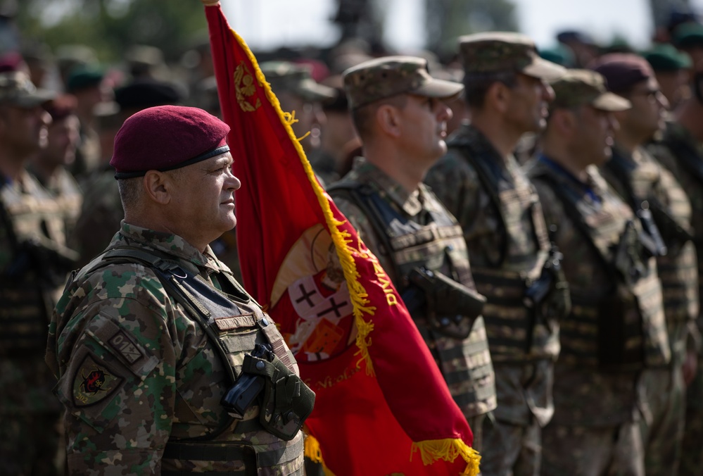 Romanian Land Forces mass during opening ceremony of Saber Guardian