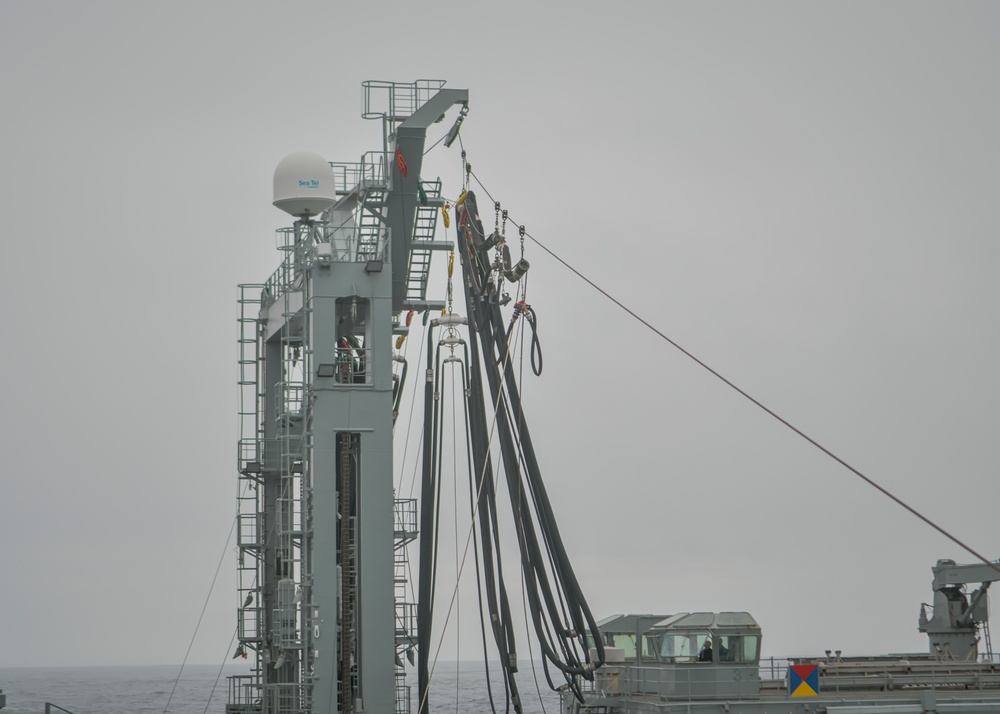 USS Oscar Austin (DDG 79) conducts replenishment-at-sea during Formidable Shield 2023