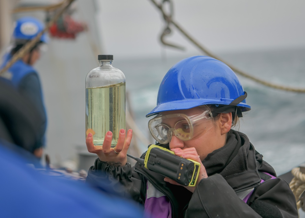 USS Oscar Austin (DDG 79) conducts replenishment-at-sea during Formidable Shield 2023