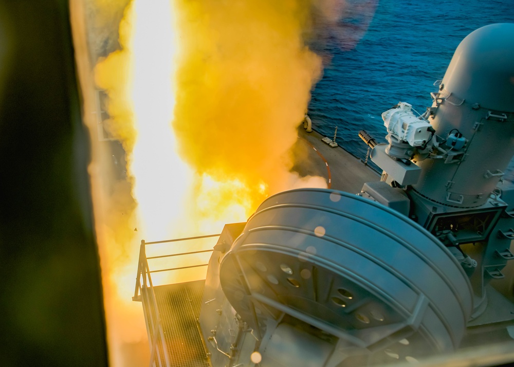 USS Oscar Austin (DDG 79) launches missiles during Formidable Shield 2023