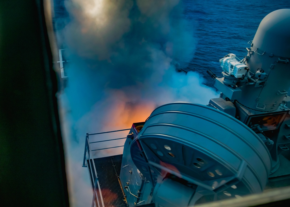 USS Oscar Austin (DDG 79) launches missiles during Formidable Shield 2023