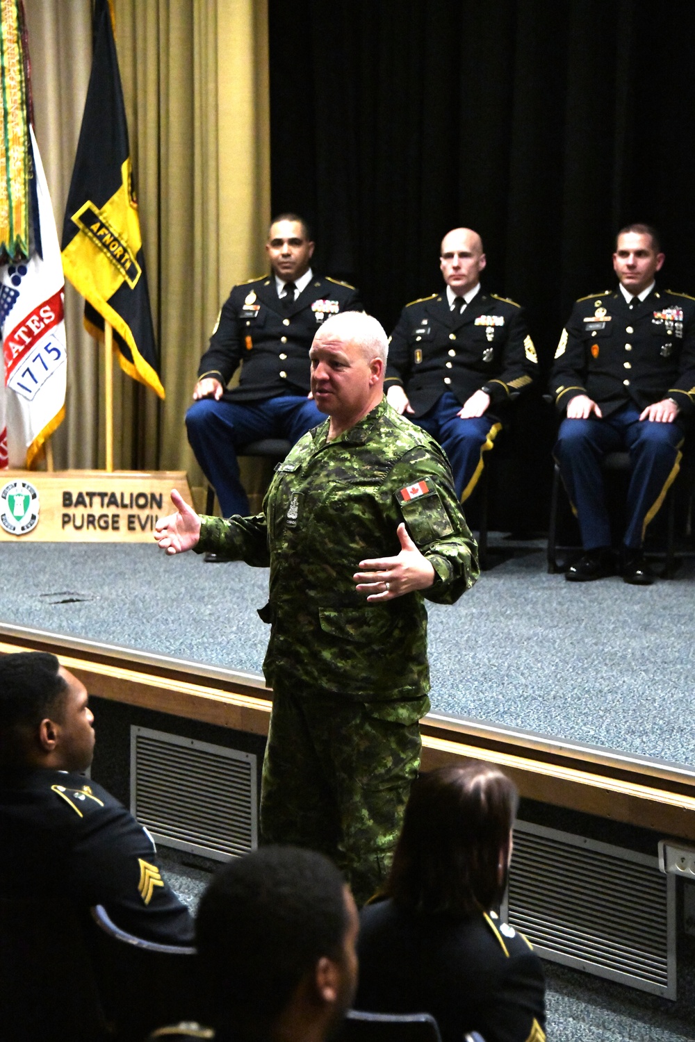 Allied Forces North Battalion, United States Army NATO Brigade, NCO induction ceremony, Montgomery auditorium, SHAPE, BE, May 19,  2023