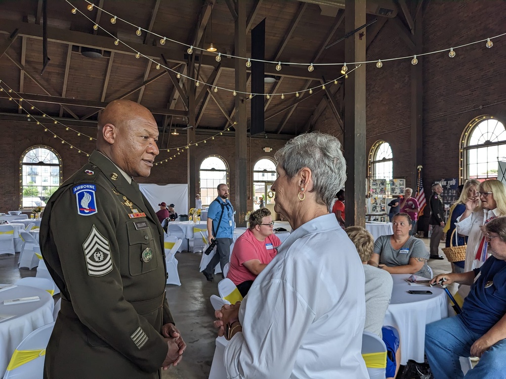 Command Sgt. Maj. Sellers speaks with Gold Star Mothers