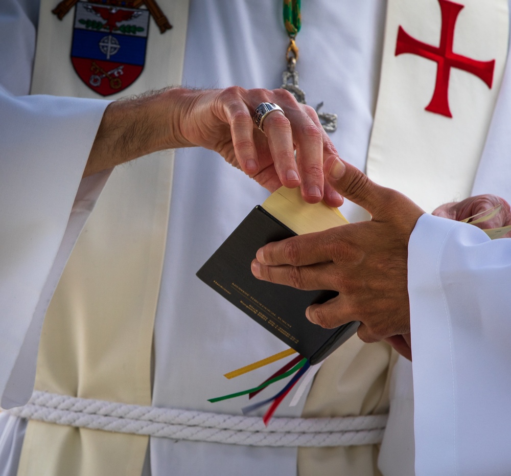 Soldiers in the field during Defender Europe - Saber Guardian attend rare traditional Catholic Mass