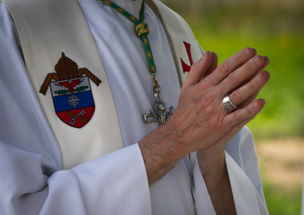 Soldiers in the field during Defender Europe - Saber Guardian attend rare traditional Catholic Mass