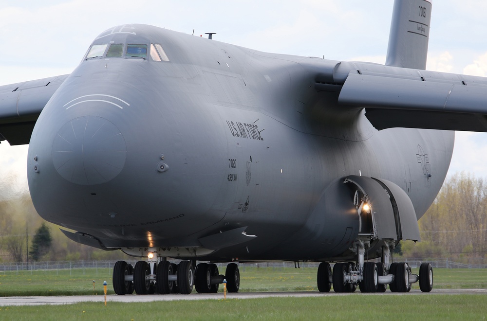 A C-5M Super Galaxy Taxis at Selfridge Air National Guard Base.