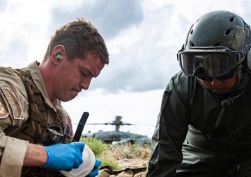 The Black Knights perform a casualty evacuation exercise