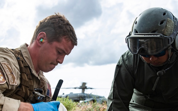 The Black Knights perform a casualty evacuation exercise
