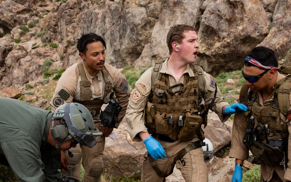 The Black Knights perform a casualty evacuation exercise