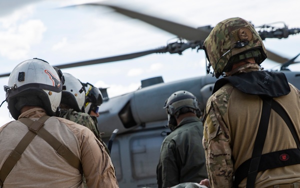 The Black Knights perform a casualty evacuation exercise