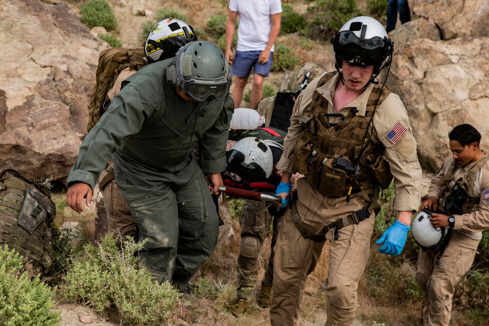 The Black Knights perform a casualty evacuation exercise