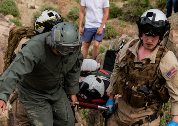 The Black Knights perform a casualty evacuation exercise