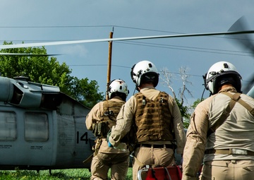 The Black Knights perform a casualty evacuation exercise