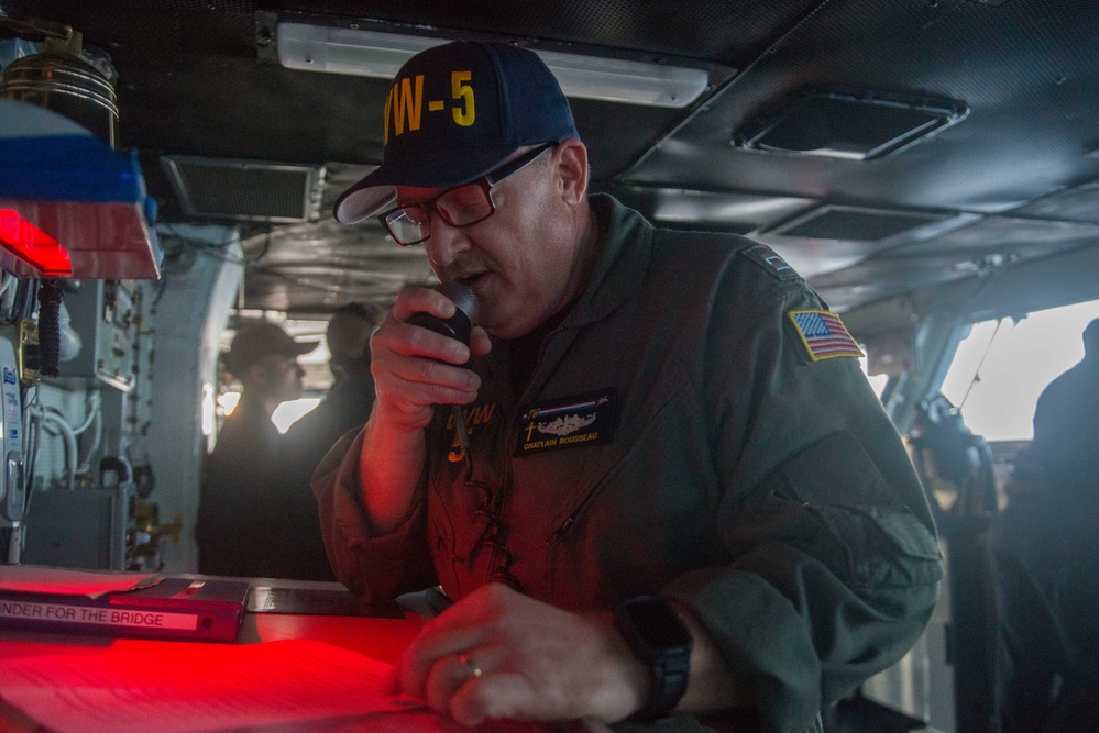 USS Ronald Reagan (CVN 76) Chaplain gives evening prayer