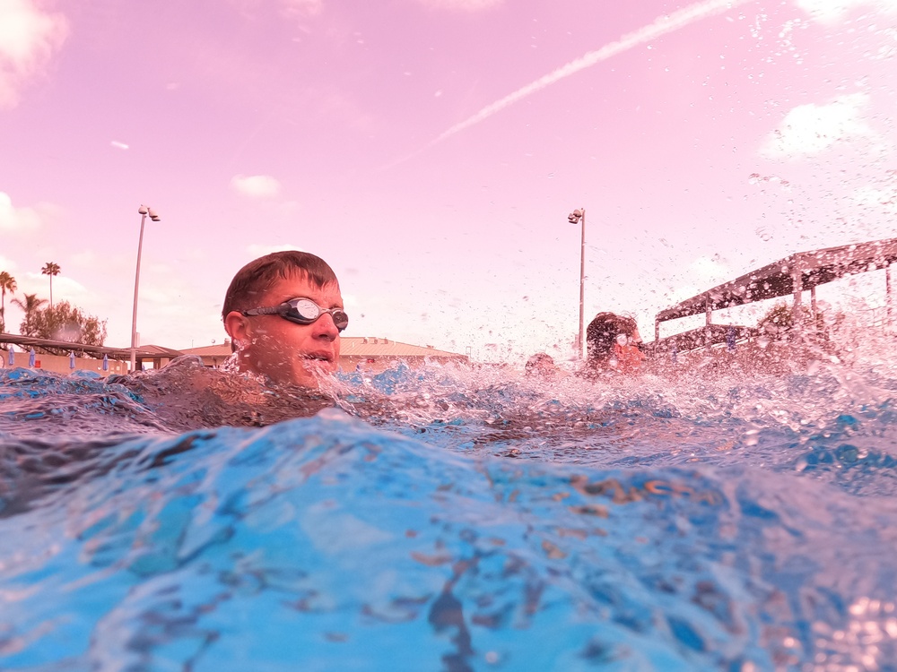 Servicemembers participate in Marine Corps Instructor of Water Survival course