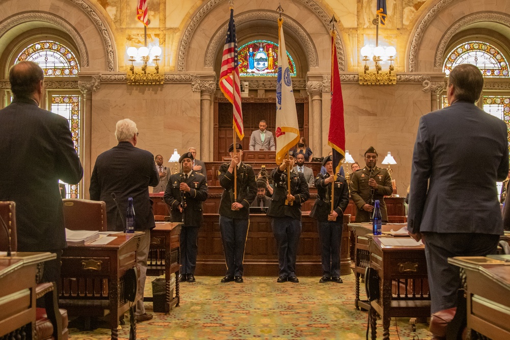 10th Mountain Division Color Guard performs the posting of the colors ceremony at the New York State Capital Building