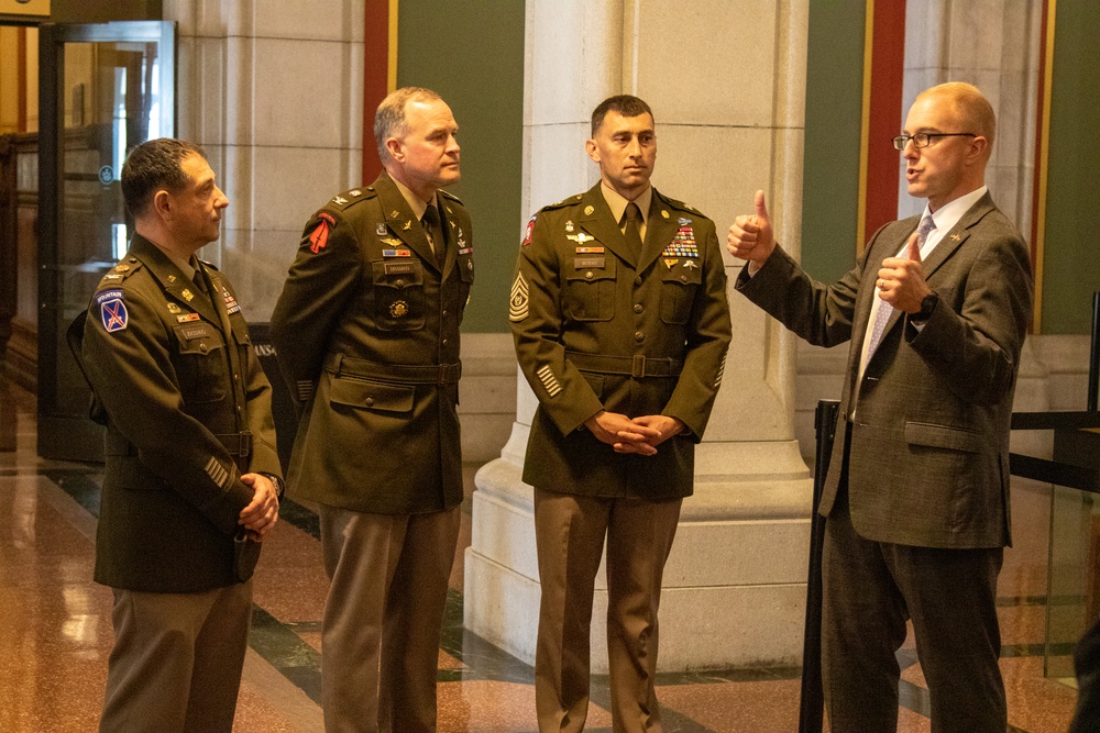 Leaders from 10th Mountain Division and Fort Drum are given a tour of the New York State Capital Building.