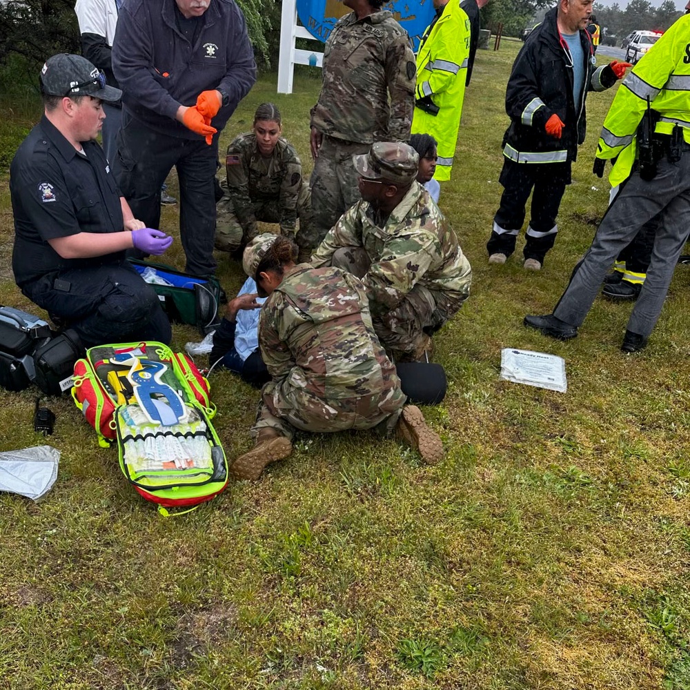 NY National Guard Soldiers respond to vehicle accident on the way to training