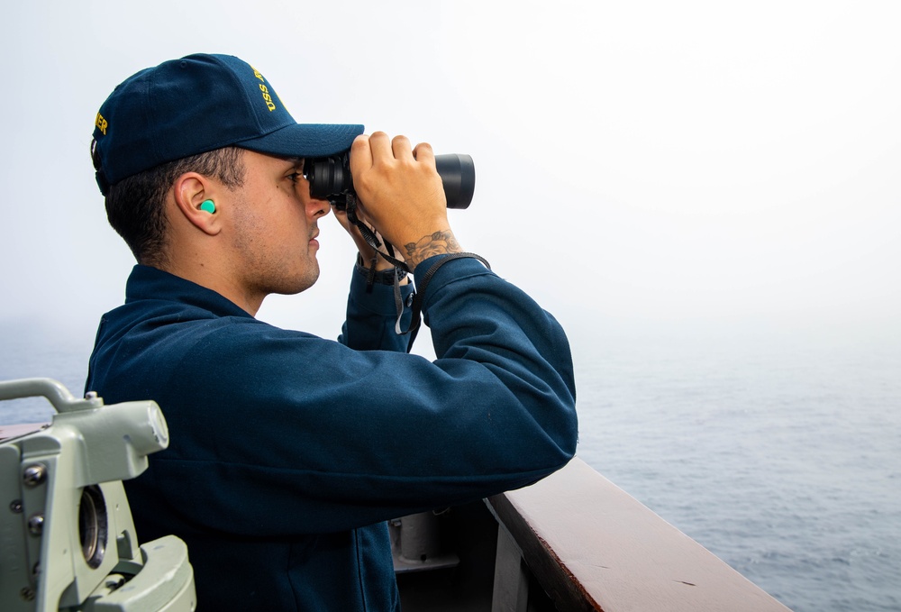 USS Robert Smalls (CG 62) Sailor Stands Look-Out Watch