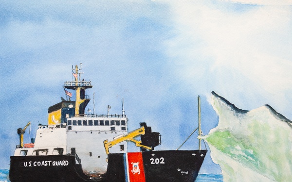 US Coast Guard Art Program 2023 Collection, Ob ID # 202301, &quot;The Cutter Willow breaks ice,&quot; Robert Blevins, (1 of 38)