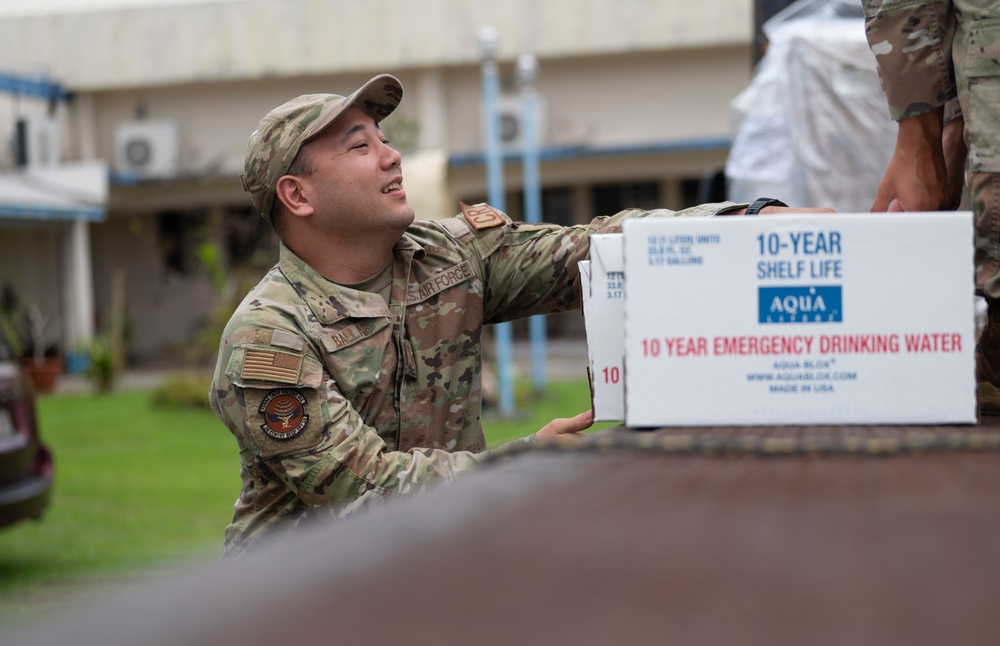 Team Andersen and FEMA distribute typhoon relief supplies to the villages in Guam