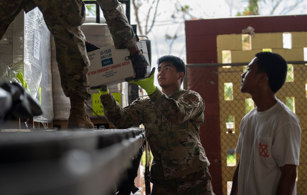 Team Andersen and FEMA distribute typhoon relief supplies to the villages in Guam