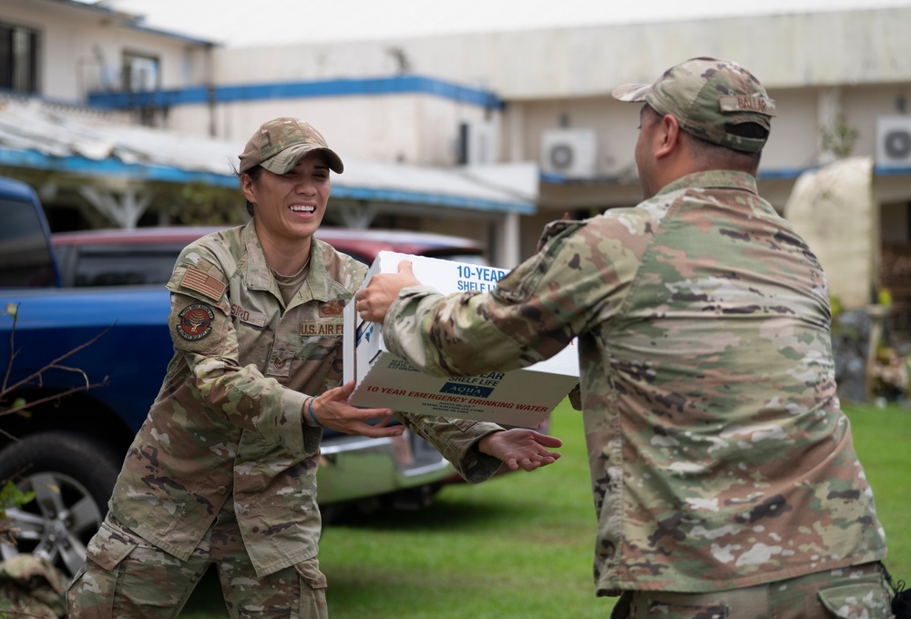 Team Andersen and FEMA distribute typhoon relief supplies to the villages in Guam
