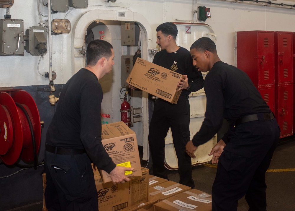 USS Ronald Reagan (CVN 76) Sailors conduct a replenishment-at-sea