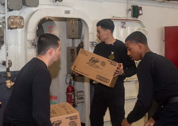 USS Ronald Reagan (CVN 76) Sailors conduct a replenishment-at-sea